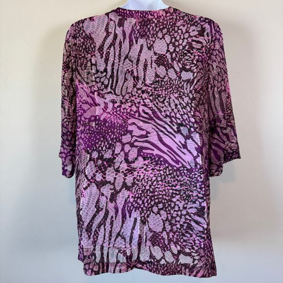 VTG Y2K Maggie Barnes 1X Plus Pink Purple Animal Print Sheer Artsy Boho Blouse - Picture 8 of 10